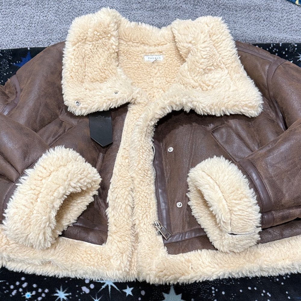 PacSun Brown and Cream Shearling Jacket